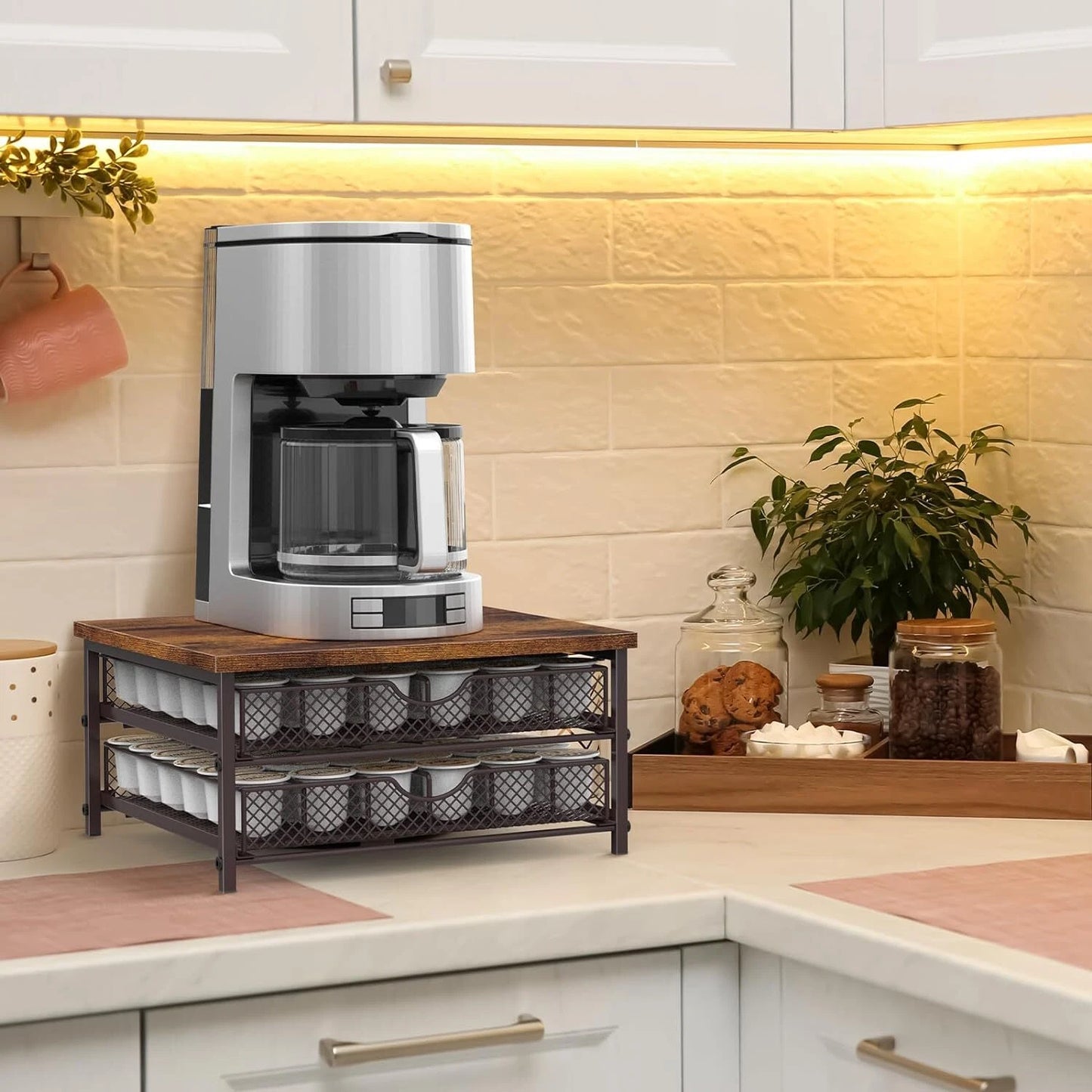 2-Tier Coffee Pod Drawer Holder 72 K-Cup Storage Organizer Coffee Machine Stand