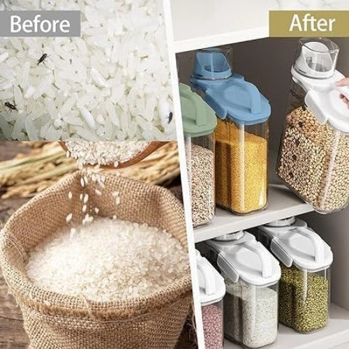 Large 2.8L Clear Airtight Food Storage with Measure Cup for Kitchen Organization