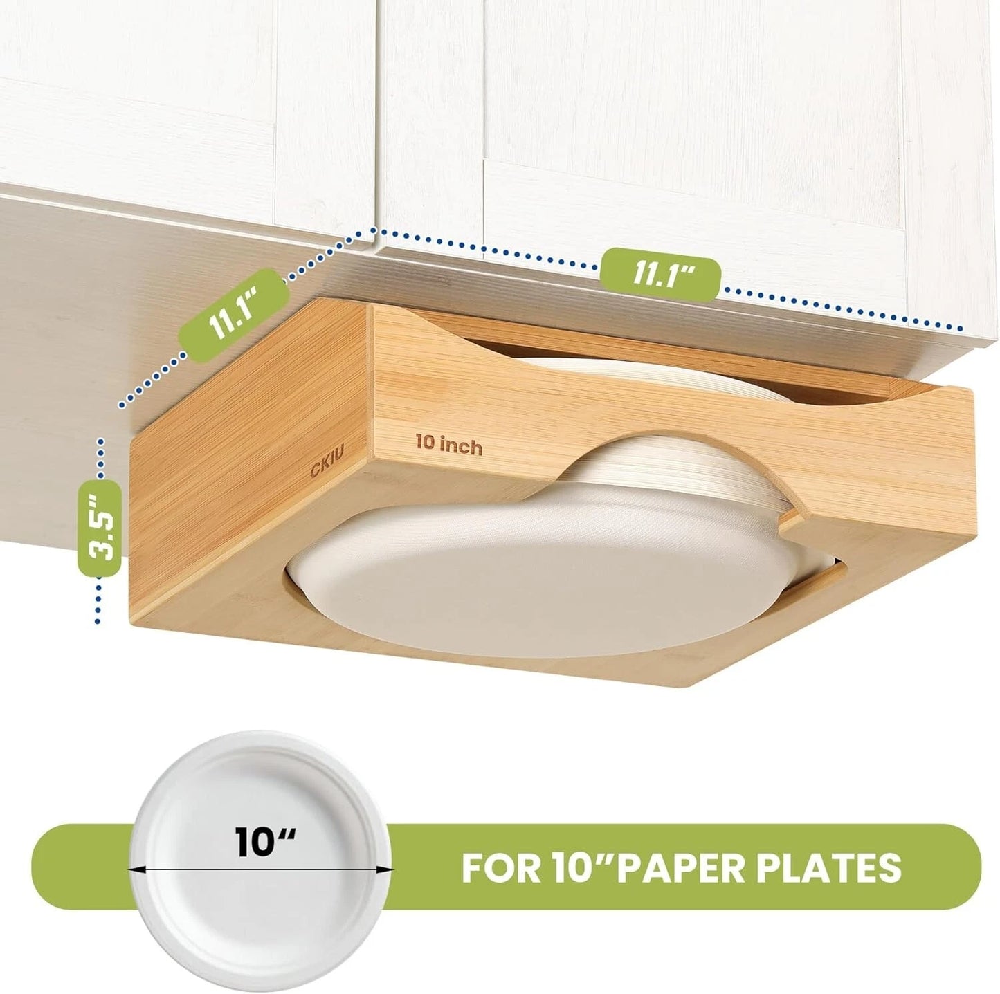 10-inch Paper Plate Dispenser, Under Cabinet Bamboo Plates Holder, Brown