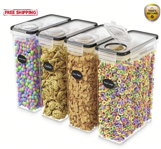 1pc 4?Pack Airtight Cereal Dispenser ? Clear Pantry Storage Canisters - NEW