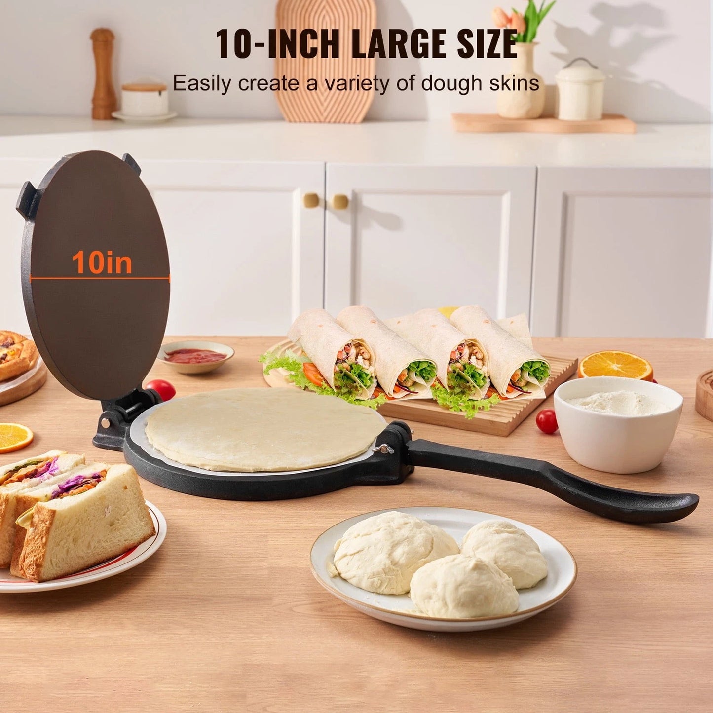 KFFKFF 10" Cast Iron Tortilla Press w/ 100 Parchment Sheets