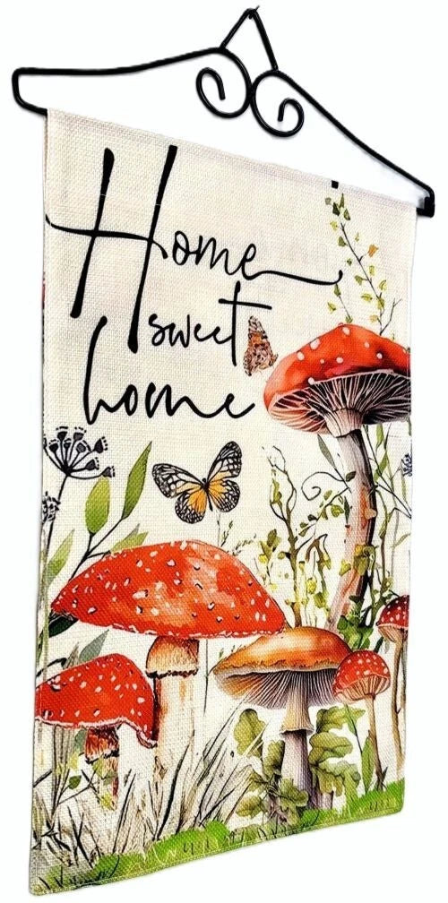 12x18 "Home Sweet Home" Spring Mushrooms Butterflies Garden Flag Yard Decor New