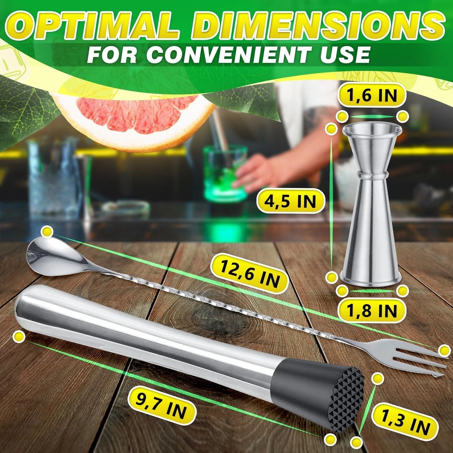 Stainless Steel Muddler Cocktail Spoon Set-Bar Muddler for Cocktail Tool Stirrer