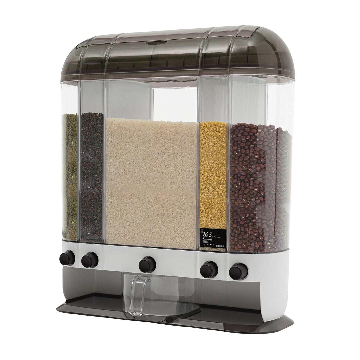 2-Tiers Rice Dispenser Dry Food Dispenser Kitchen Grain Cereal Storage Container