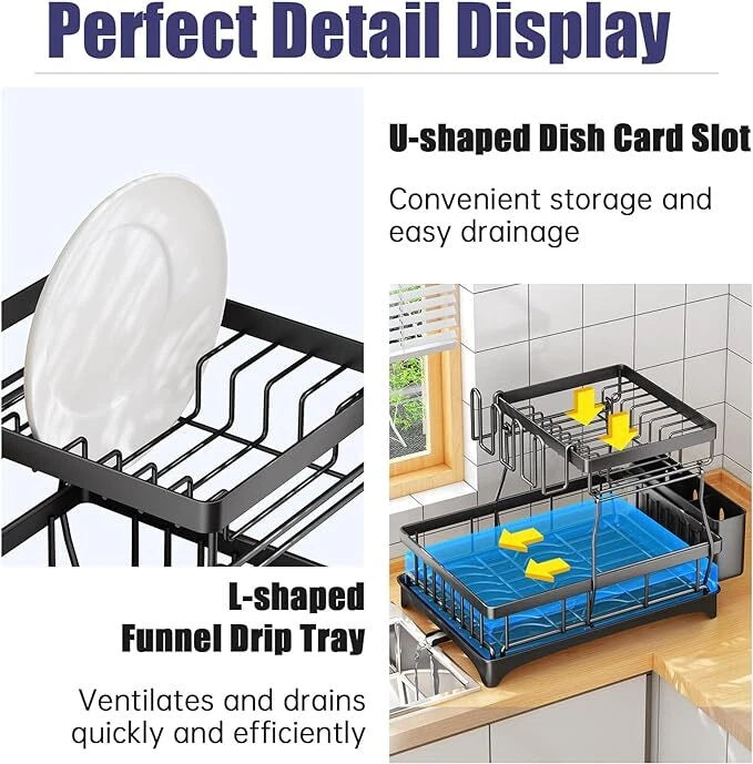 Dish Drying Rack - 2 Tier Dish Racks for Kitchen Counter with Drainboard