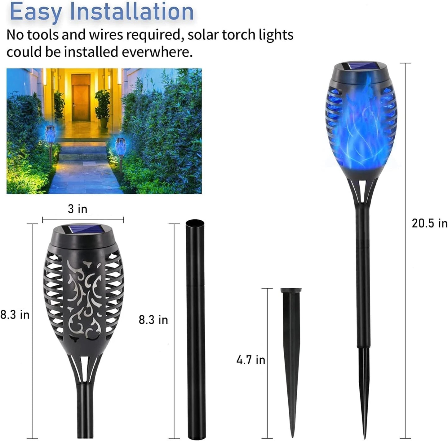 Solar Torch Lights with Flickering Flame Outdoor 12LED Tiki Torch Solar Lights