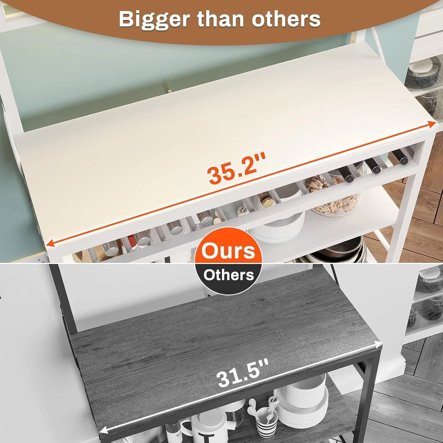 Bakers Rack with Power Outlet, 6-Tier Coffee Bar with Wine Rack and LED Lights