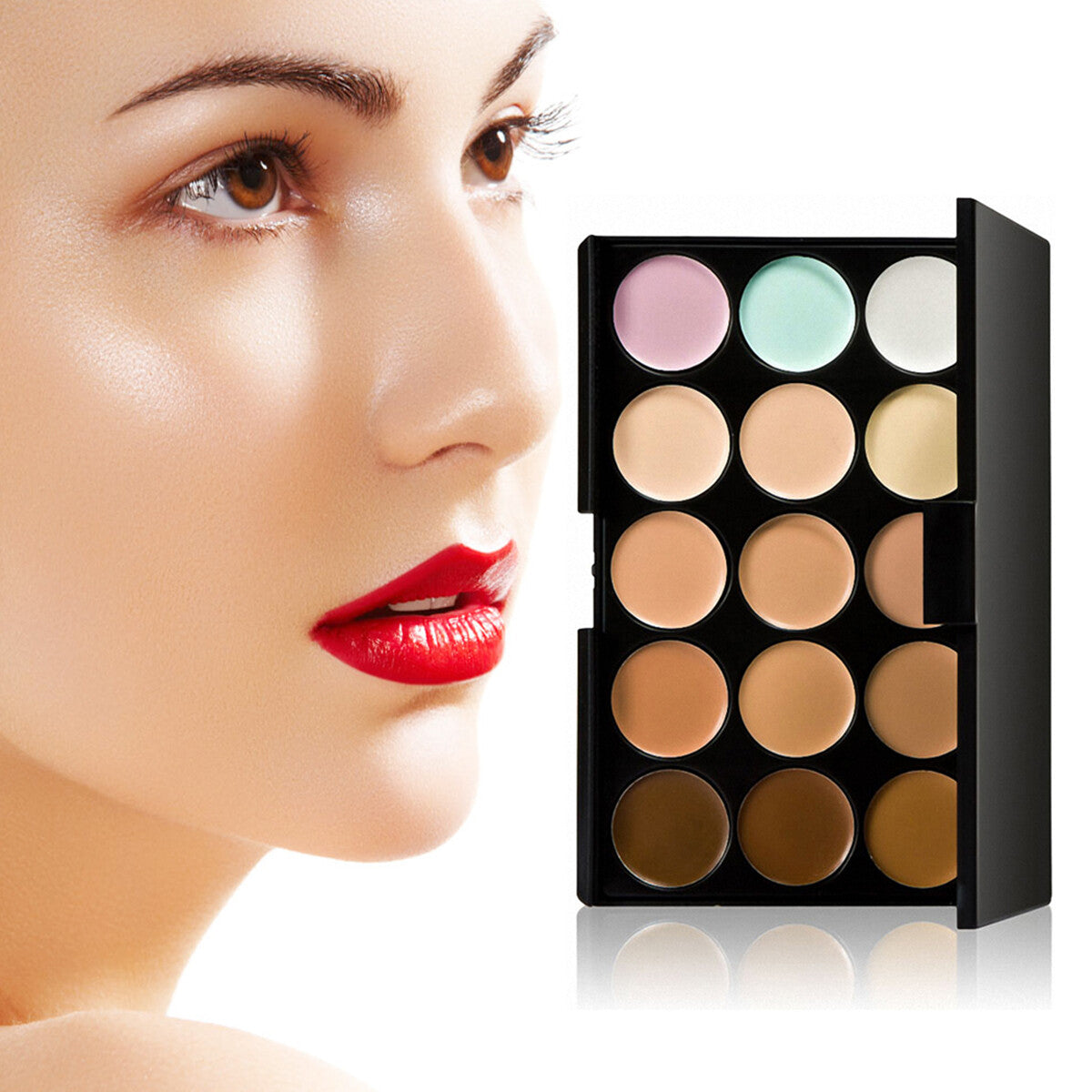 15 Color Face Concealer Highlighting Cream Contour Palette Sponge Puff Brush Set