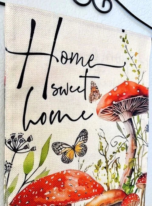 12x18 "Home Sweet Home" Spring Mushrooms Butterflies Garden Flag Yard Decor New