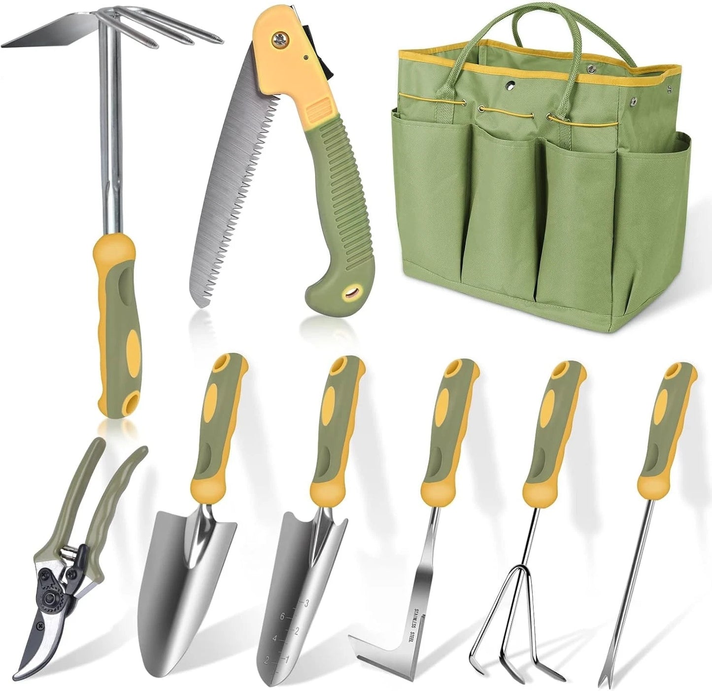 Garden Tool Set, 9 Piece Stainless Steel Heavy Duty Gardening Hand Tools with...