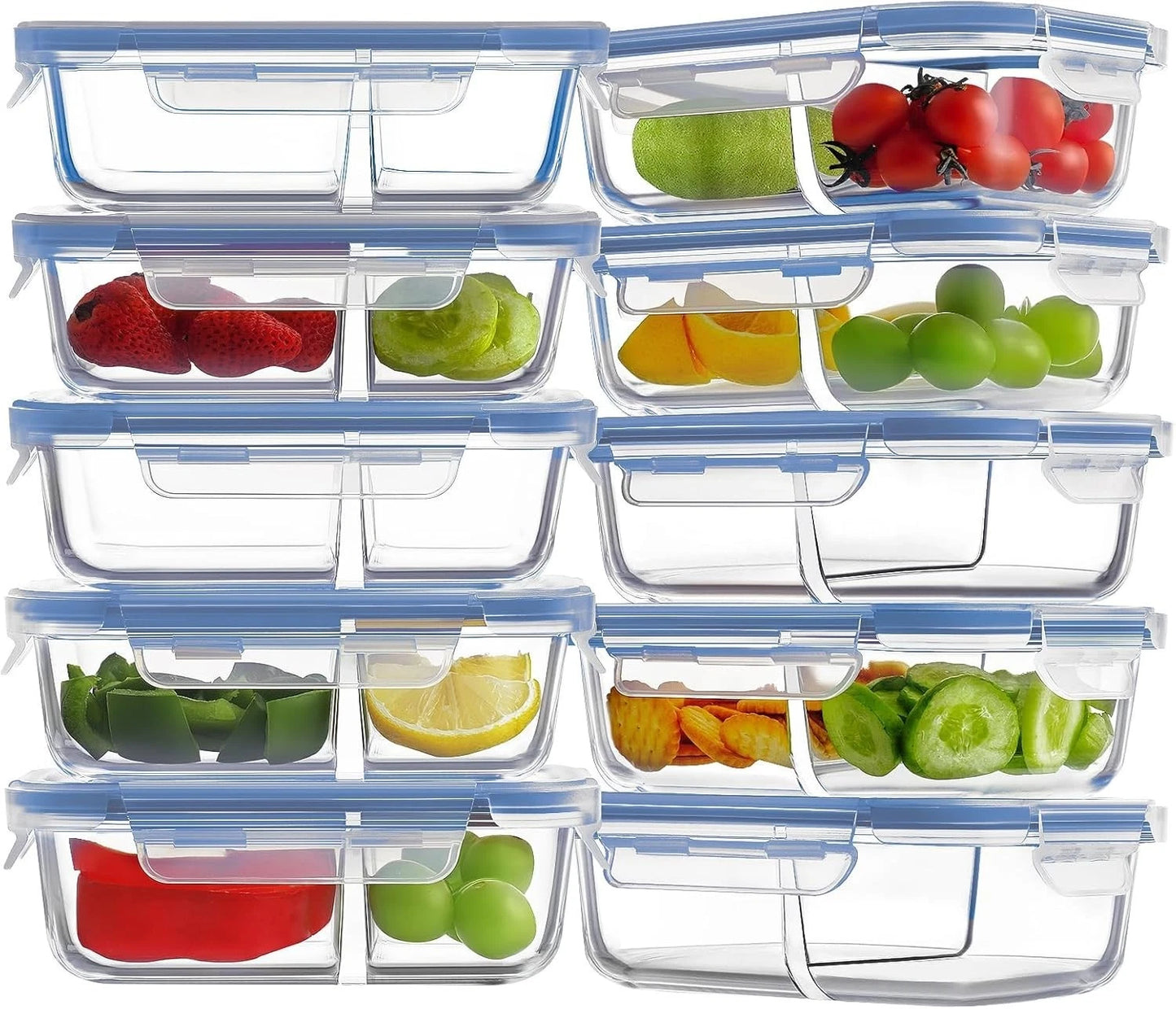 Airtight 10 Pack Glass Meal Prep Containers - 24oz, Oven & Microwave Safe