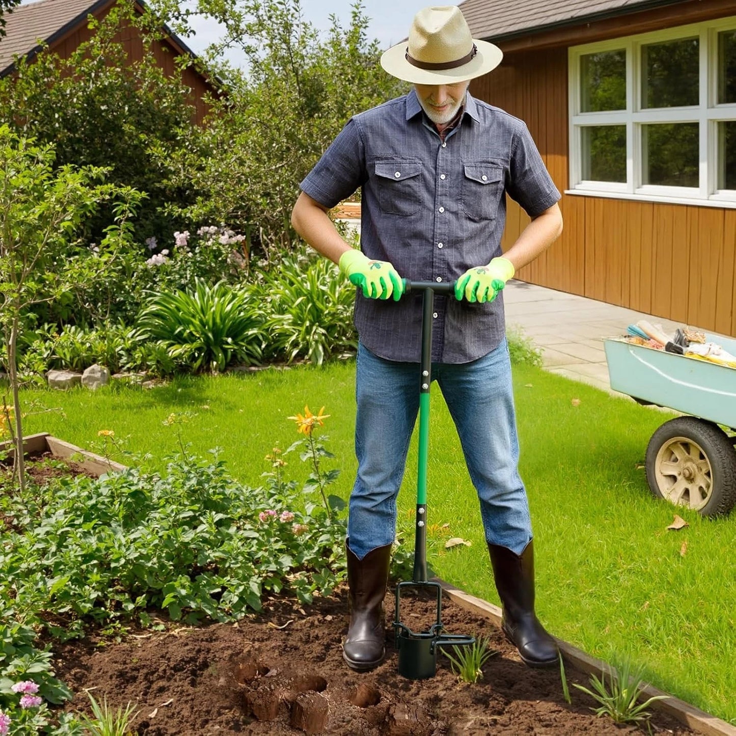 Versatile Long-Handle Garden Tool - 5-in-1 for Digging, Weeding & Transplanting