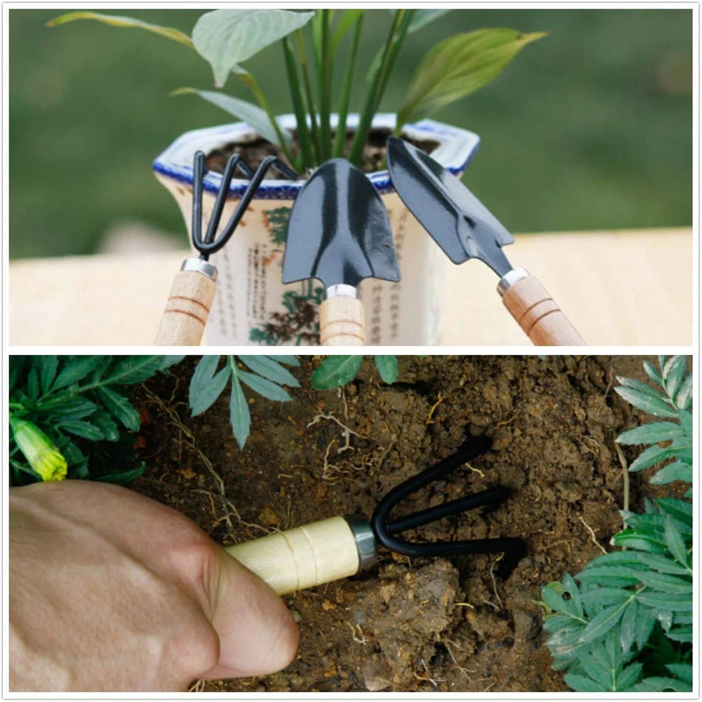 3pcs Garden Tools Set Mini Trowel Rake Shovel For Small Pot Plants Home Kit