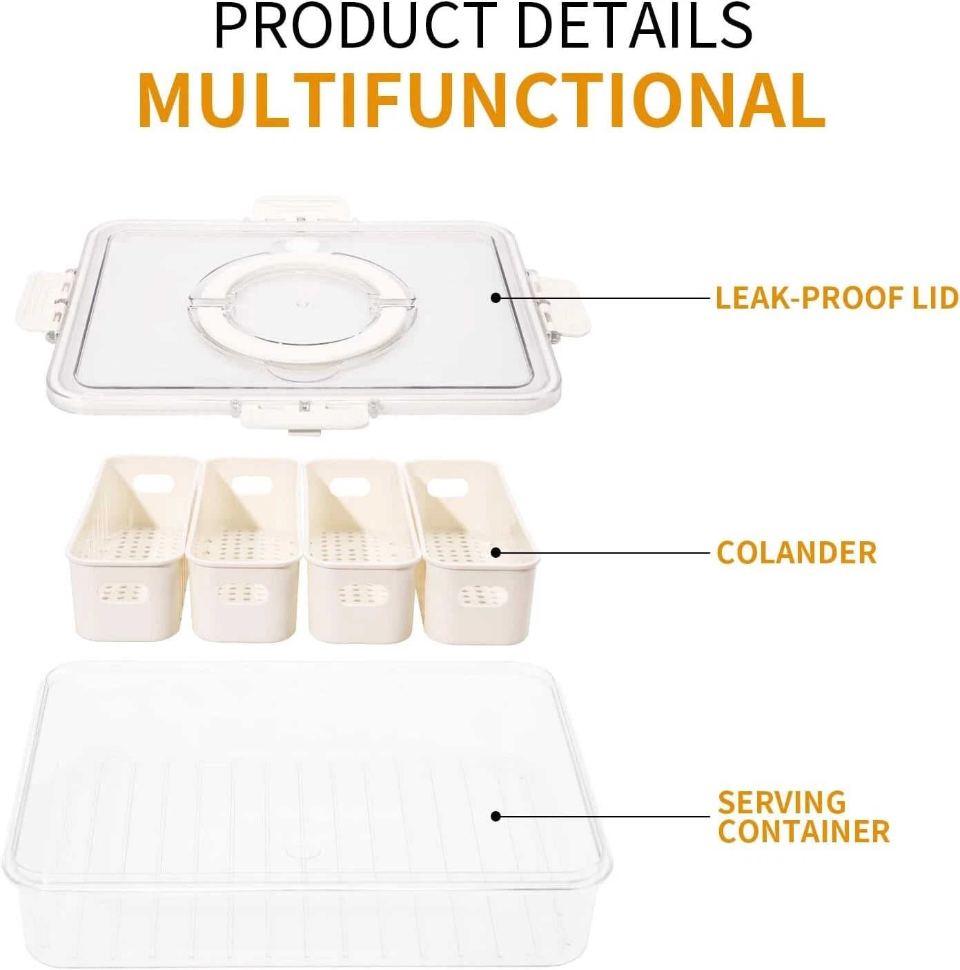 FRIDGE FOOD STORAGE CONTAINER Kitchen Serving Tray Organizer Fresh Airtight Box