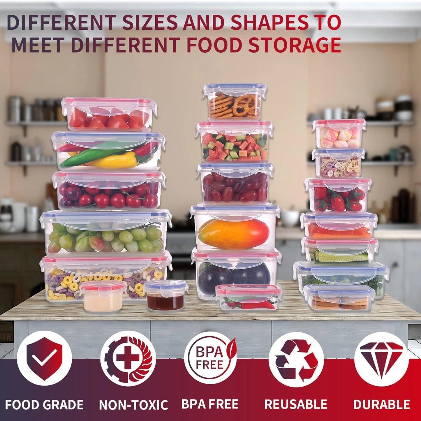 Versatile BPA-Free Food Storage Containers - 40-Piece Set for Organized Kitchens