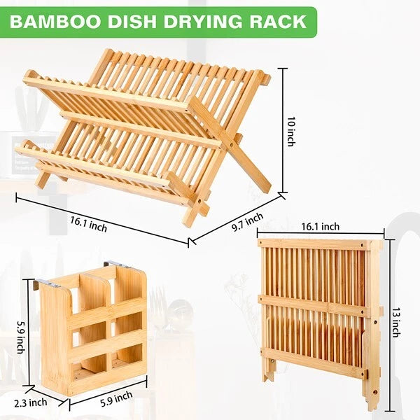 Wooden Dish Drying Rack Collapsible Compact Dish Rack Bamboo Dish Drainer