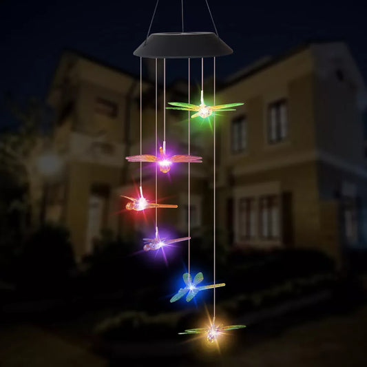 Color Changing LED Dragon Fly Solar Wind Chimes Home Garden Decor Lights Lamp
