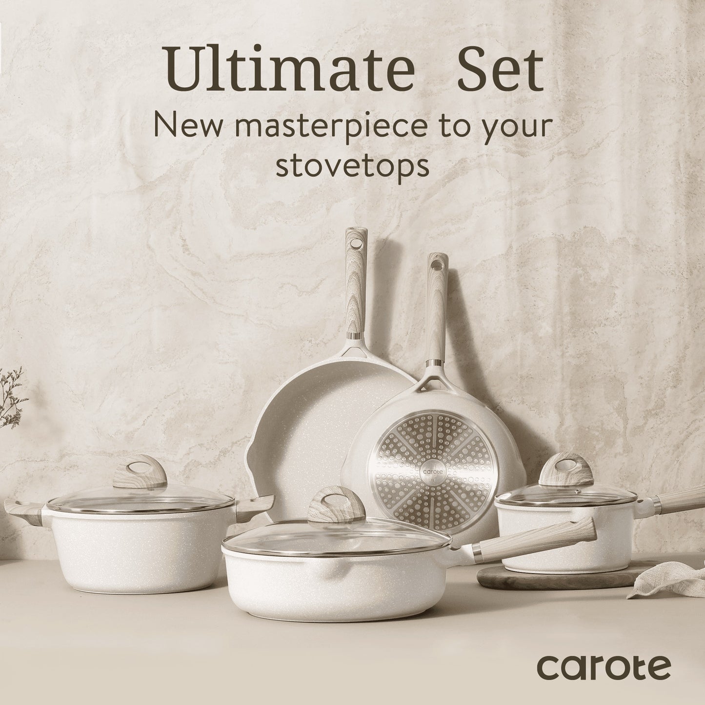 8-Piece Beige Granite Cookware Set