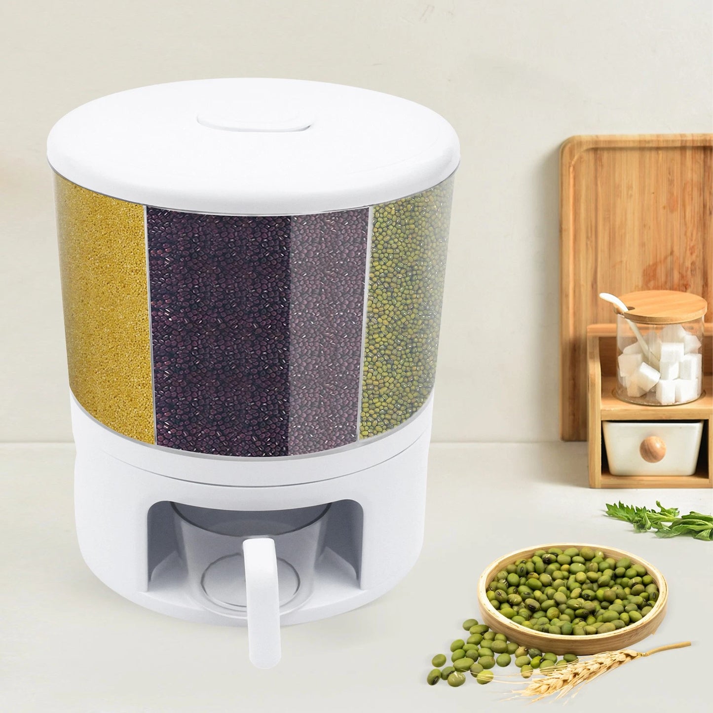 Kitchen Rotatable Rice Grain Dry Food Container 11kg Cereal Storage Dispenser