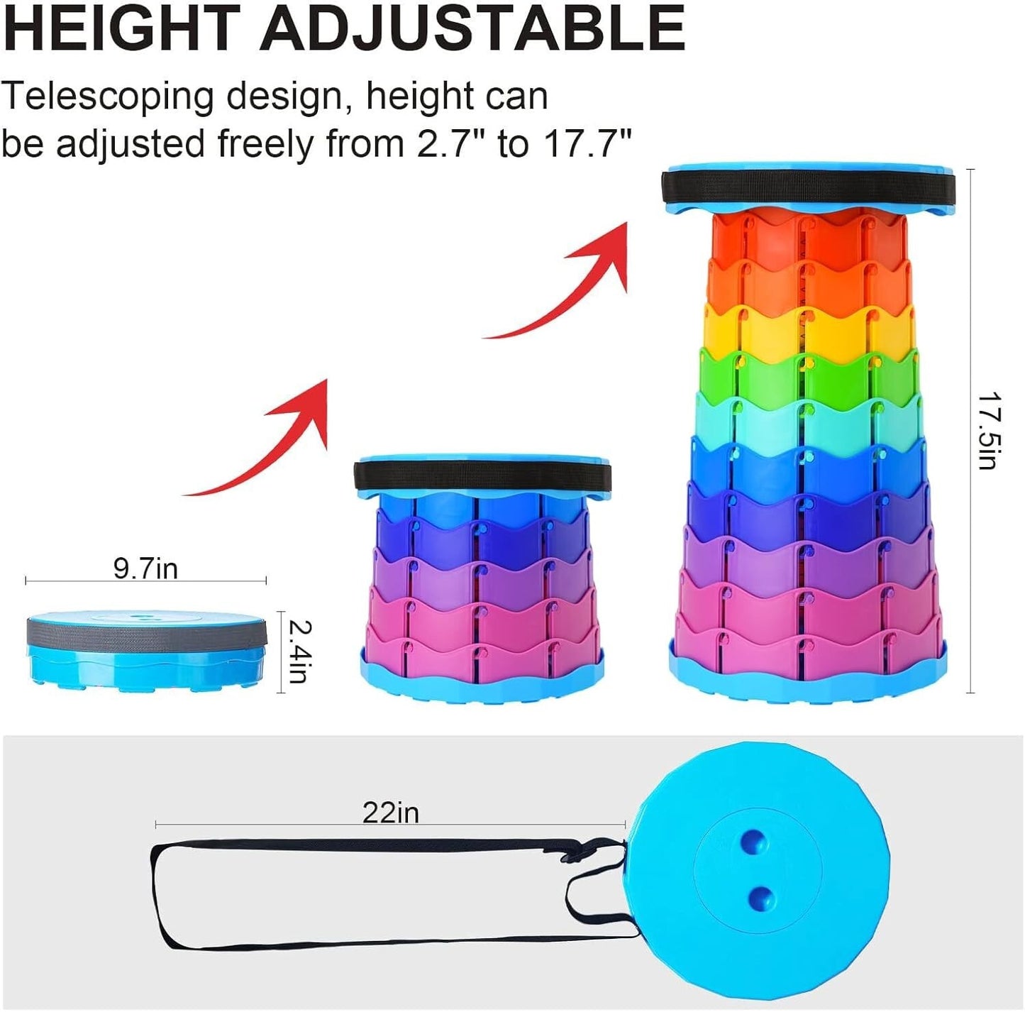 Folding Collapsible Camping Stool, Lightweight Sturdy for Outdoor Use (Rainbow)