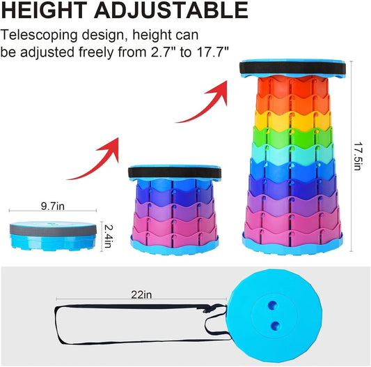 Folding Collapsible Camping Stool, Lightweight Sturdy for Outdoor Use (Rainbow)