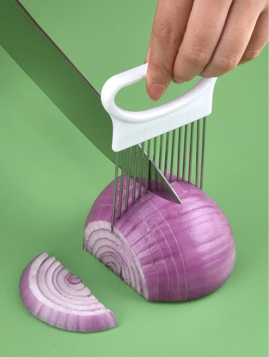 1pc Stainless Steel Onion Holder - Safe Slicing Guide for Vegetables & Meat-NEW