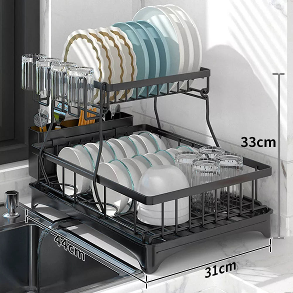 Dish Drying Rack - 2 Tier Dish Racks for Kitchen Counter with Drainboard