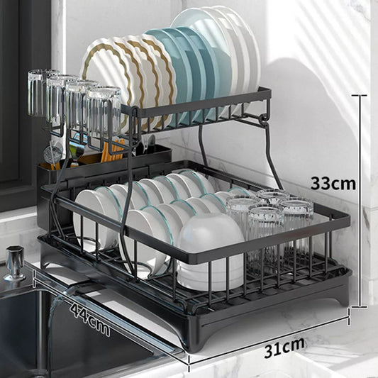 Dish Drying Rack - 2 Tier Dish Racks for Kitchen Counter with Drainboard