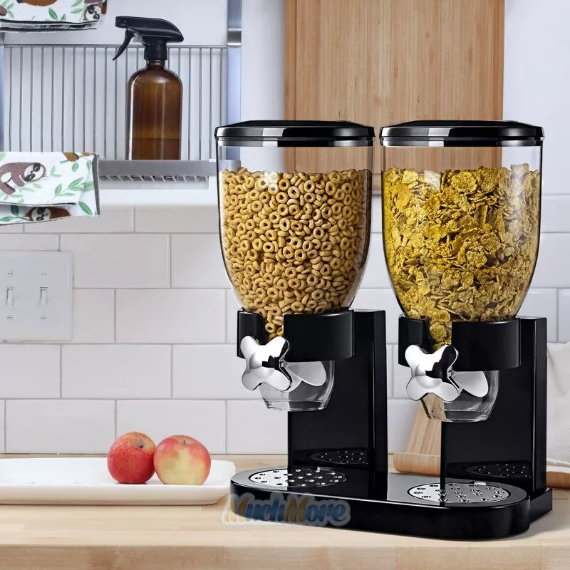Large Cereal Dispenser Storage Triple Dry Food Snack Container Kitchen Canister