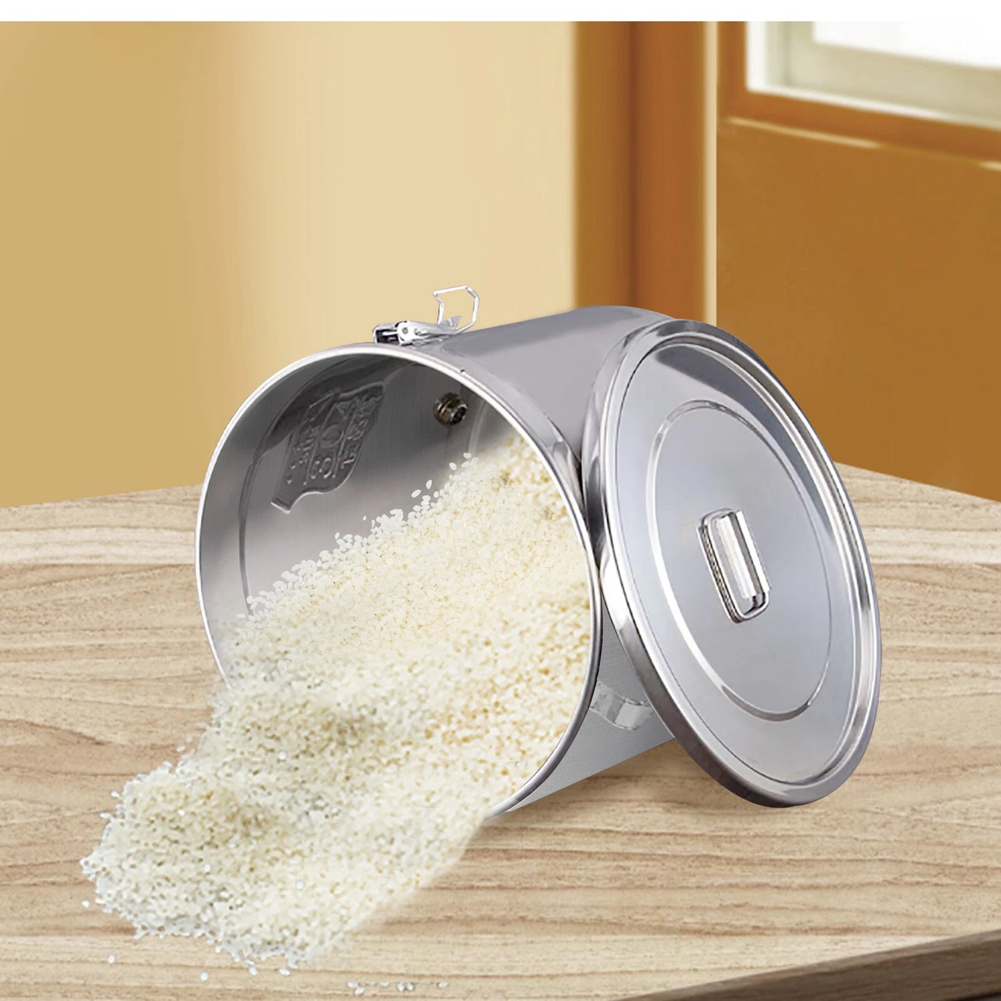 6L Stainless Steel Cereal Container Metal Kitchen Rice Storage Bucket with Lid