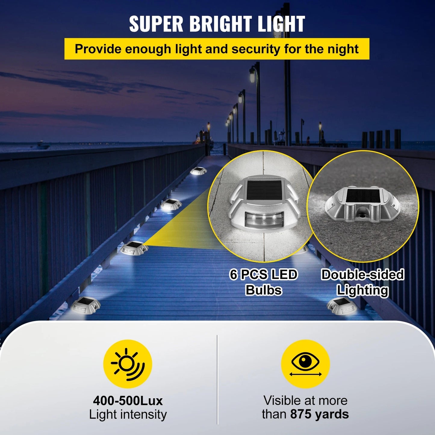 12 Pcs Solar Driveway Lights, IP68 Dock Light w/ Switch for Outdoor, White