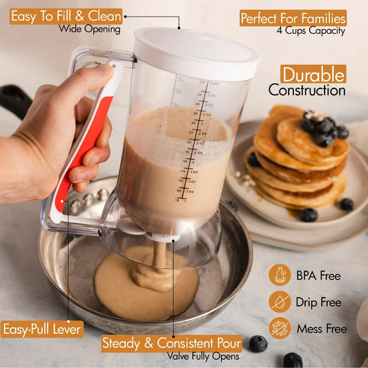 Pancake Batter Dispenser 4 cup Capacity andÿBPA Free Plastic Kid Friendly