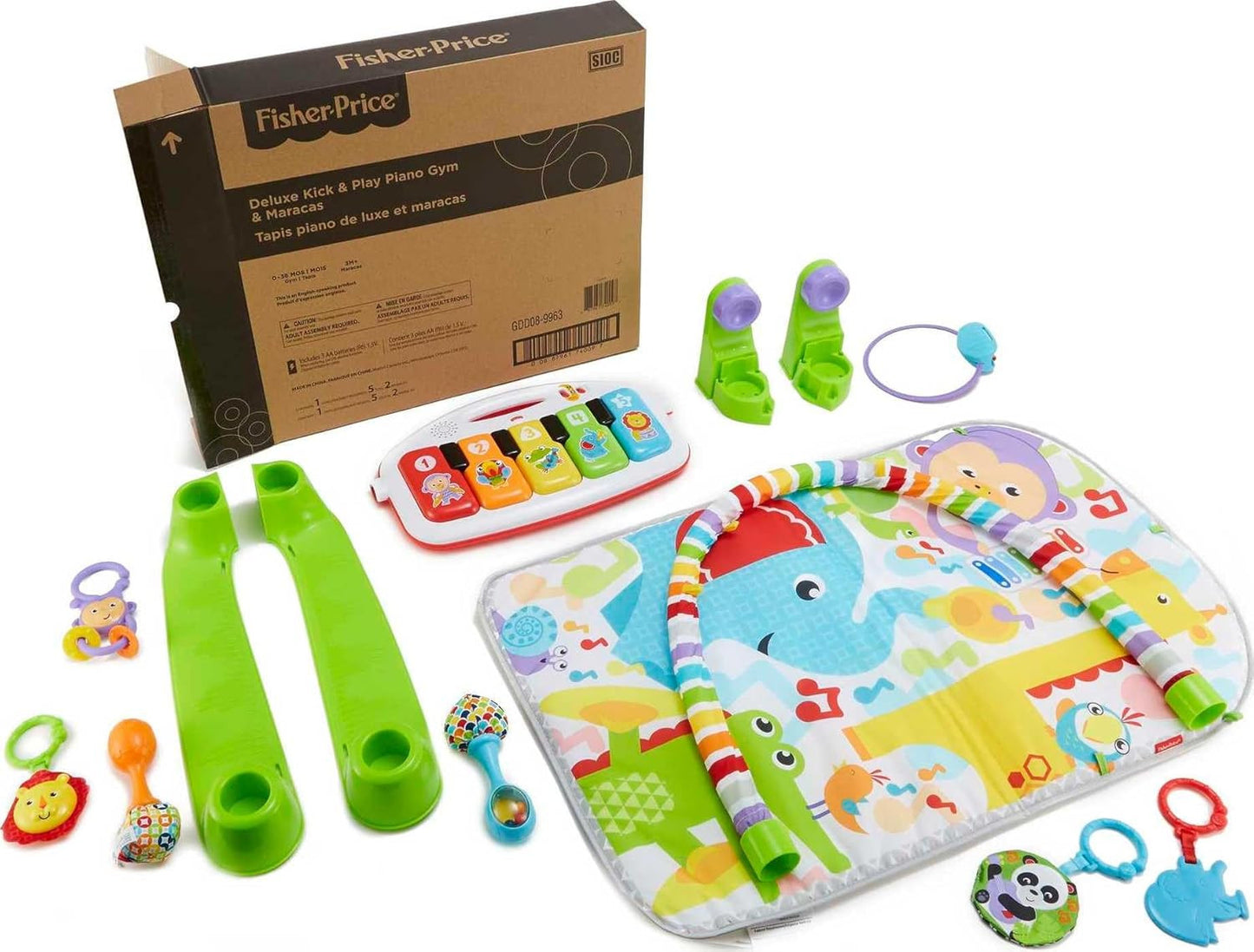 Fisher-Price Baby Playmat Deluxe Kick & Play Piano Gym for Learning & 2 Maracas