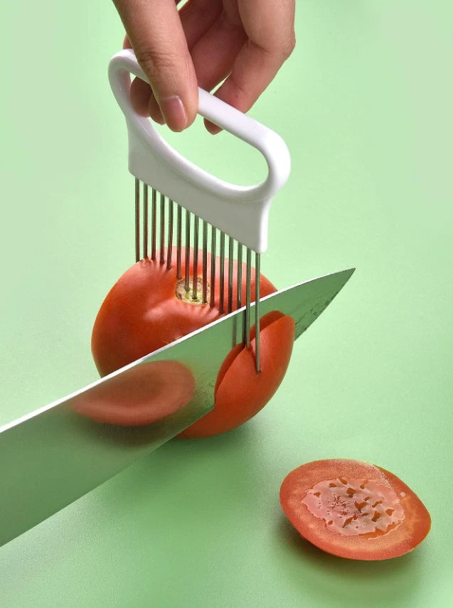 1pc Stainless Steel Onion Holder - Safe Slicing Guide for Vegetables & Meat-NEW
