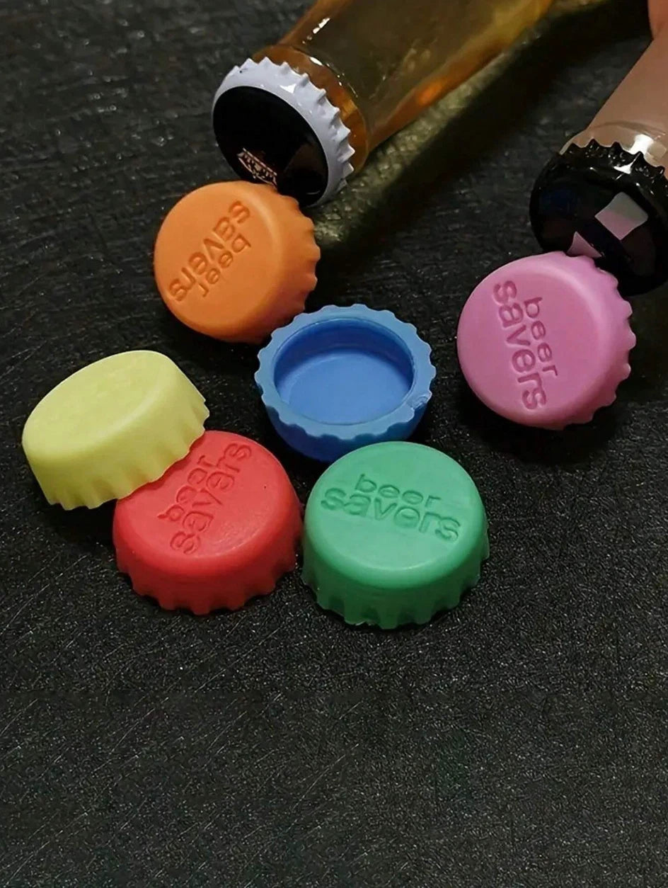 6 PCS Reusable Silicone Bottle Caps - Colorful Sealed Lids for Beverages - NEW