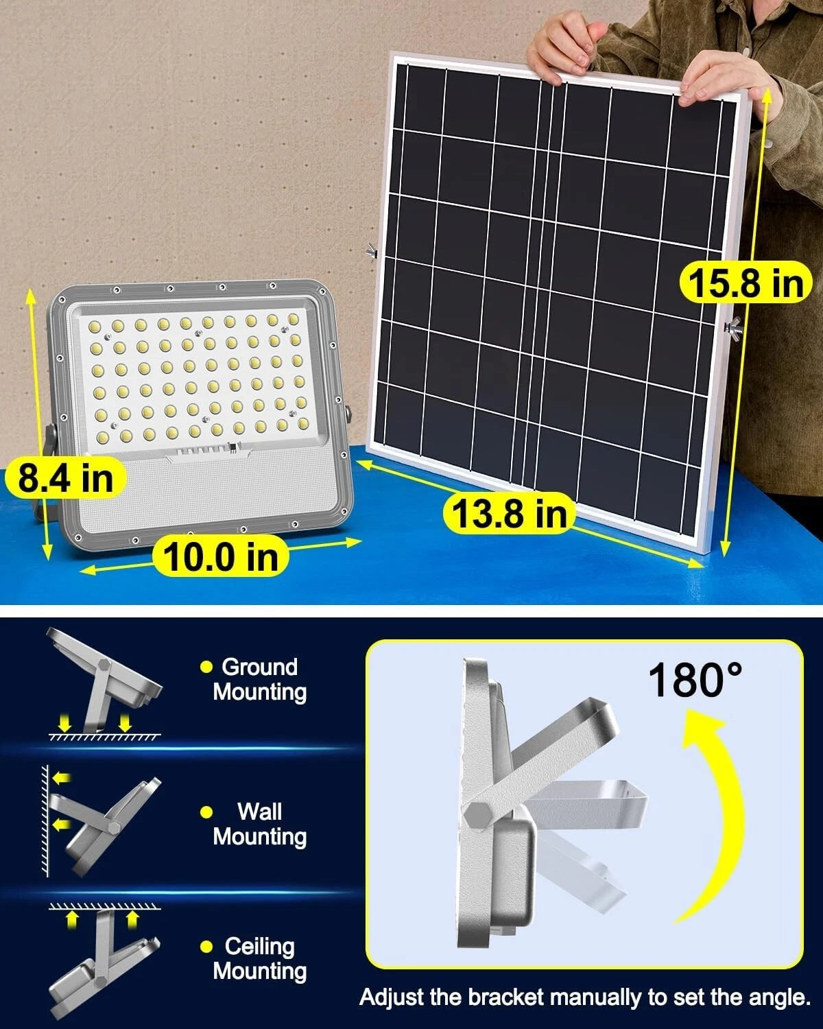 Solar Lights Outdoor 10000LM Auto On/Off Dusk to Dawn Light with 20000mAh