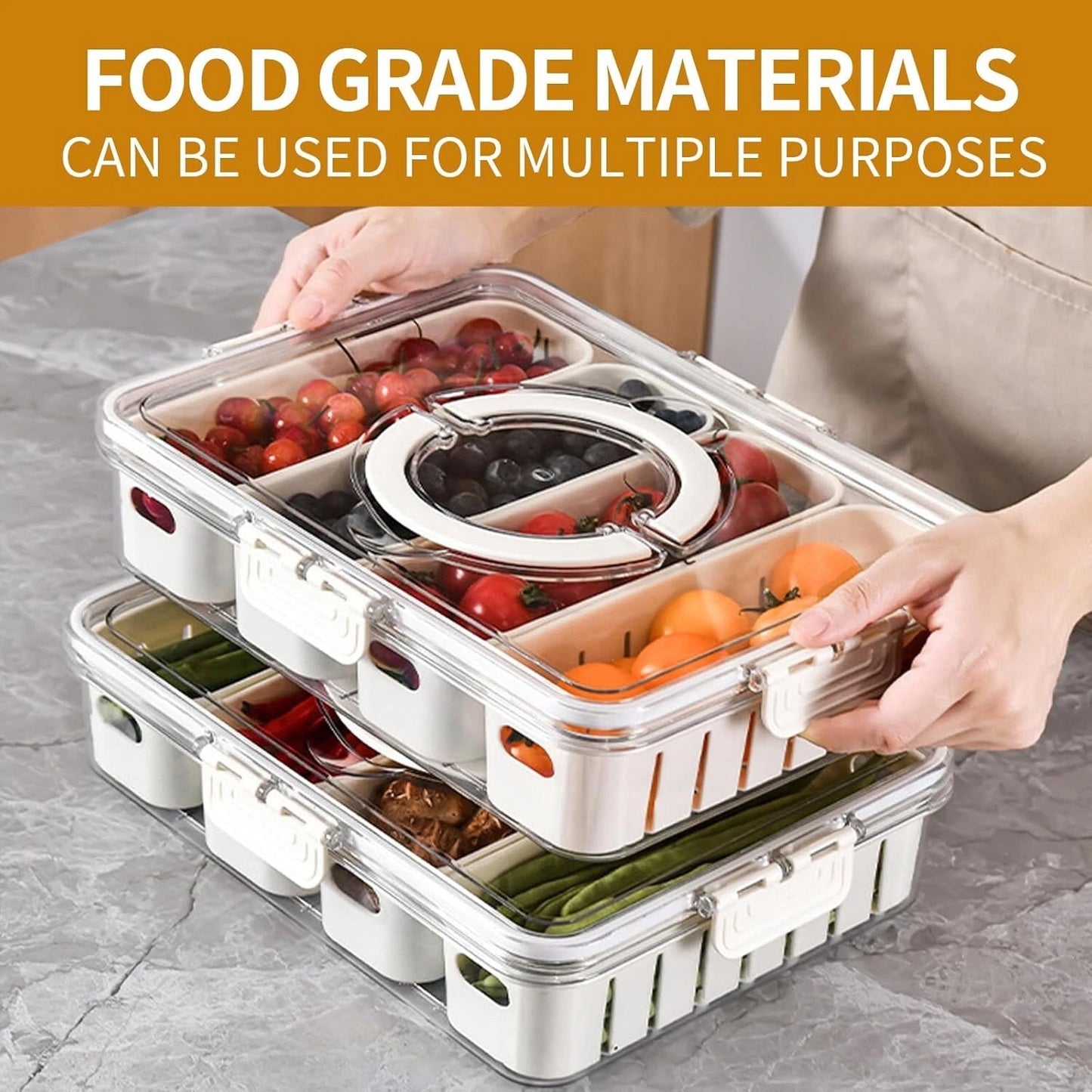 FRIDGE FOOD STORAGE CONTAINER Kitchen Serving Tray Organizer Fresh Airtight Box