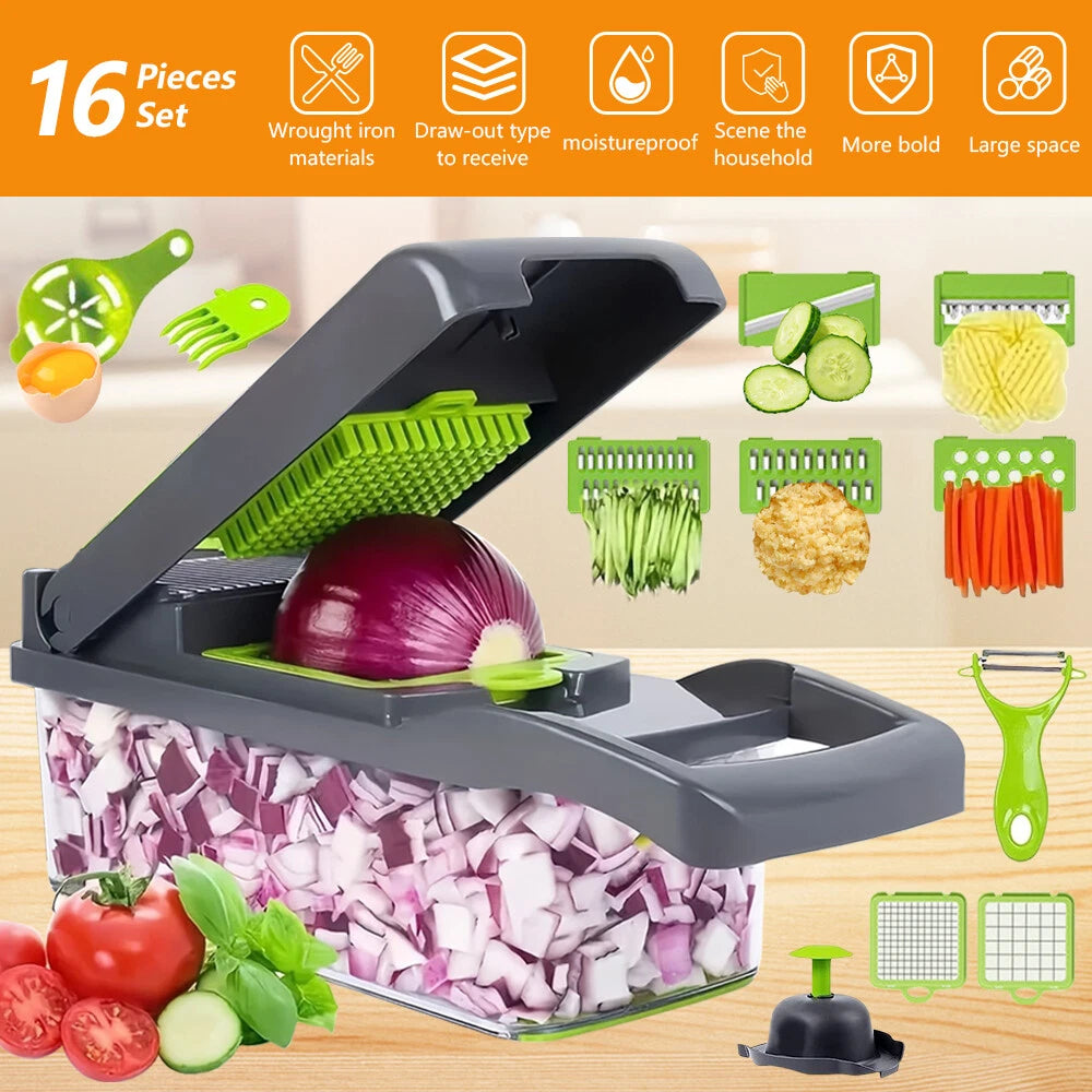 16-In-1 Vegetable Fruit Kitchen Chopper Cutter Food Onion Veggie Dicer Slicer US