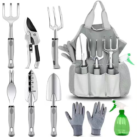 9-Piece Stainless Steel Heavy-Duty Aluminum Hand Tool Kit (Silver), Garden Tool
