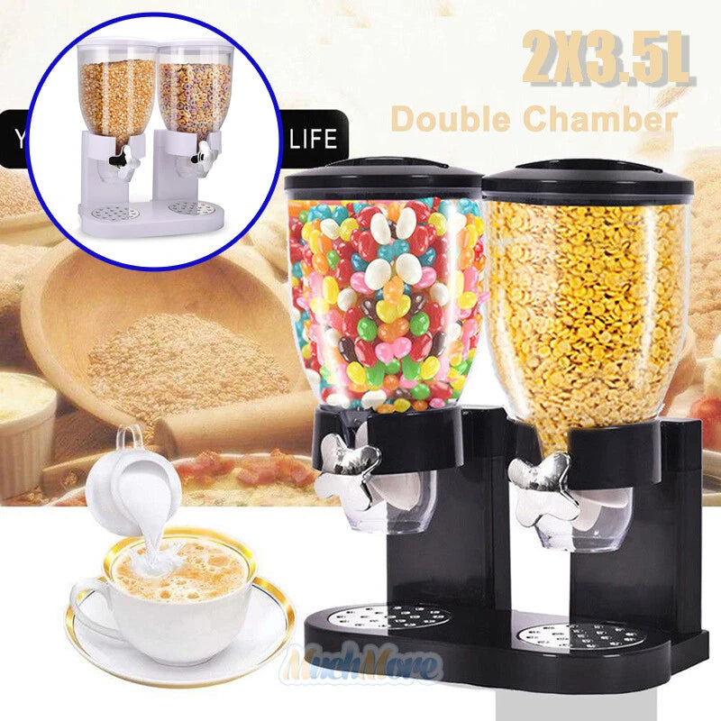 Large Cereal Dispenser Storage Triple Dry Food Snack Container Kitchen Canister